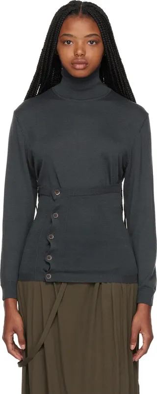 LEMAIRE Gray Buttoned Turtleneck