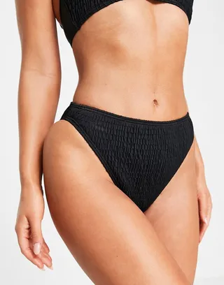 South Beach exclusive mix and match crinkle high waist bikini bottom in black