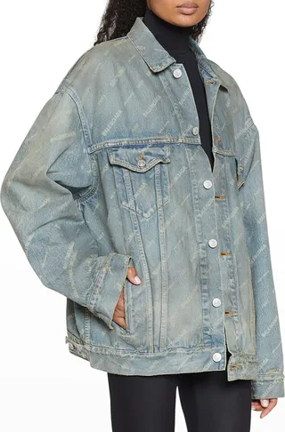 Logo Strip Oversized Denim Jacket
