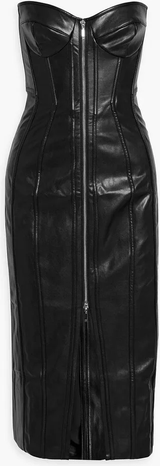 Delphine strapless faux leather midi dress