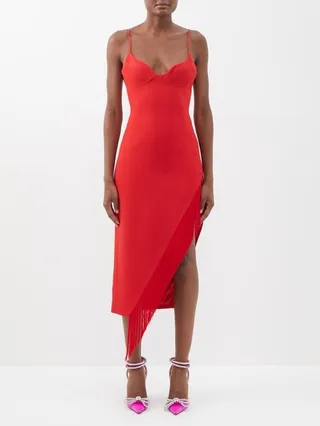Fringed Asymmetric Jersey Dress