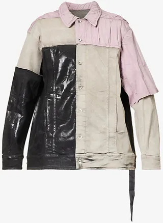 Mens Multi Jumbo Contrast-panel Oversized-fit Stretch-denim Jacket