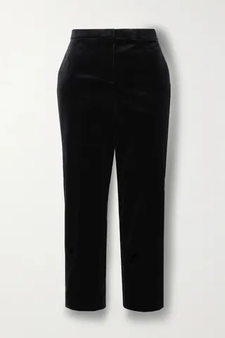 Theory - Treeca Cropped Cotton-blend Velvet Slim-leg Pants - Black