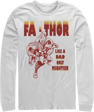 Men's Marvel Fa-Thor Like a Dad Only Mightier Comic Thor Long Sleeve Shirt - White - 2X Large