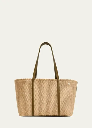 East-West Raffia & Leather Tote Bag