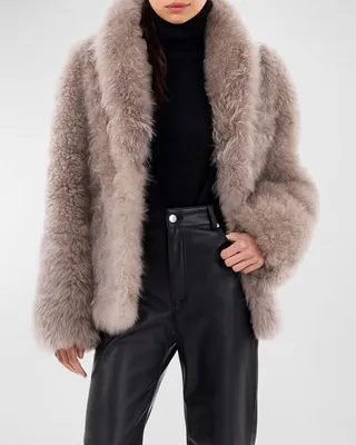 Belted Cashmere Goat Fur Jacket