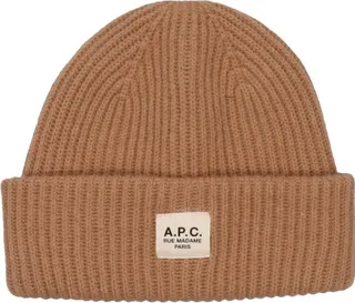 A.P.C. Logo Patch Ribbed Knit Beanie