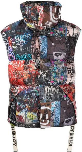 Graffiti-Print Zip-Up Gilet
