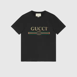 Oversize washed T-shirt with Gucci logo