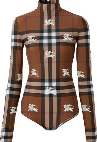 Plaid Logo-Print Bodysuit