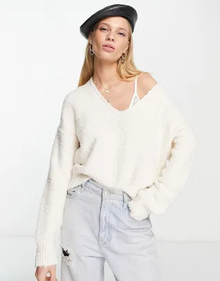 Free People Theo V Neck sweater in cream