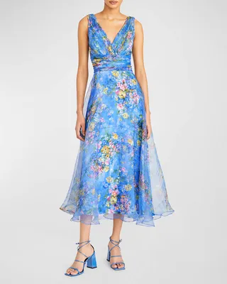Azalea Floral-Print Organza Midi Dress