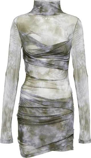 Logo ruched mesh minidress