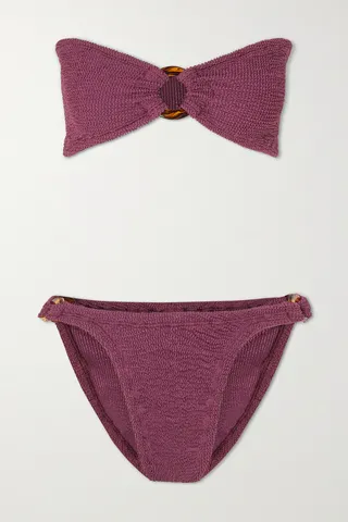 Hunza G - + Net Sustain Gloria Embellished Metallic Seersucker Bandeau Bikini - Purple