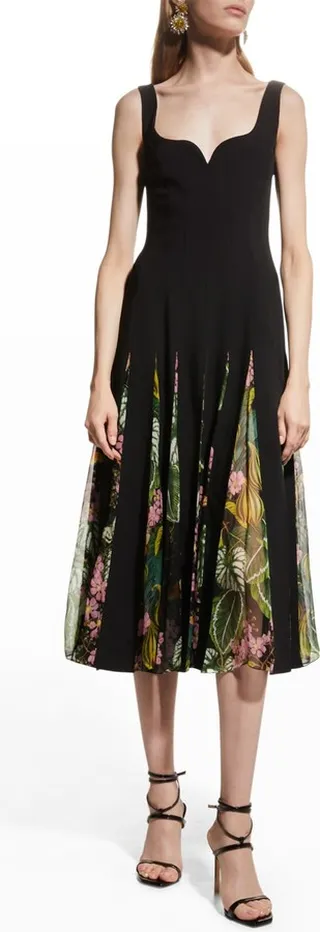 Floral Pleated-Skirt Midi Dress