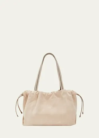 Medium Monili Drawstring Suede Tote Bag