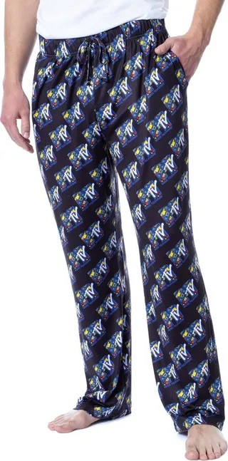 MTV Mens' Music Television Boombox '80s Logo Sleep Pajama Pants (Medium) Black