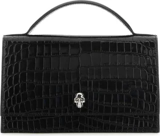 Skull Embellished Embossed Tote Bag