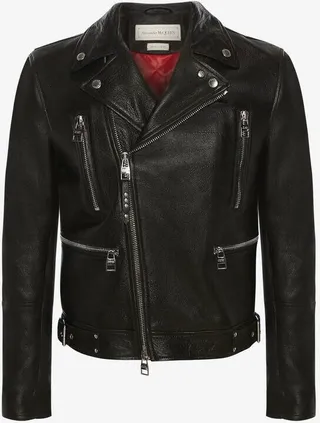 Men's Mcqueen Classic Leather Biker Jacket In Black
