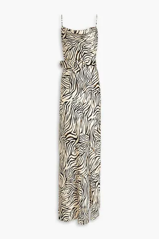Simone draped zebra-print silk-satin gown