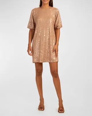 Brilliance Blouson-Sleeve Sequin Shift Dress