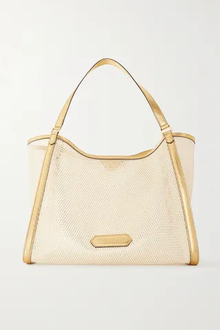 TOM FORD - Metallic Leather-trimmed Mesh Tote - Gold