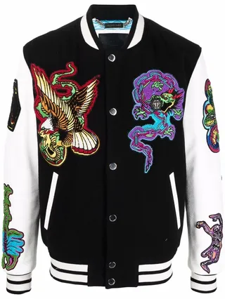 Tattoo-Patches Leather Bomber Jacket