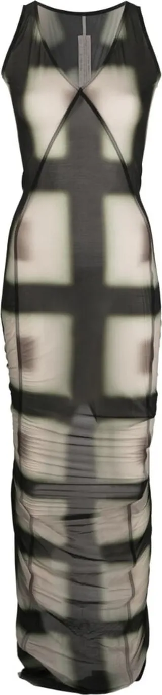 RICK OWENS- V-neck Printed Long Dress
