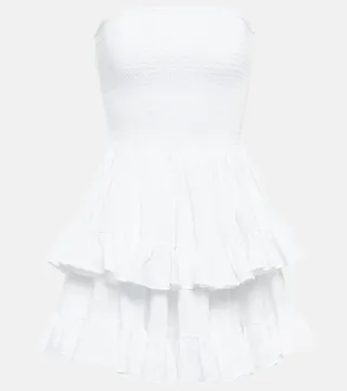 Farrah cotton-blend smocked minidress