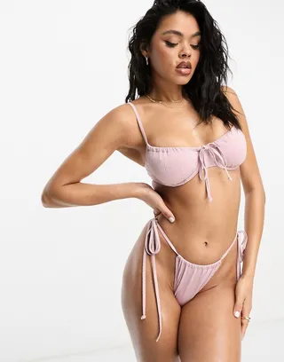 South Beach glitter stripe bikini bottom in light pink