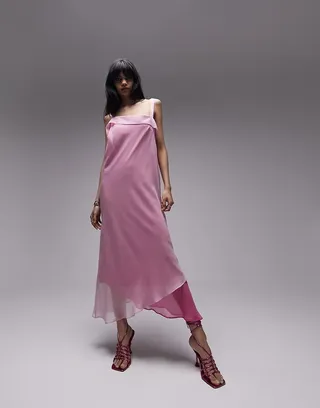 Topshop two-tone midi slip dress in blush pink