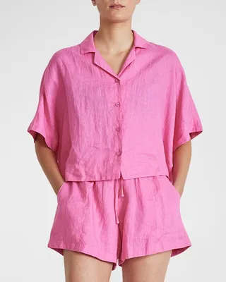 Serra Cropped Button-Down Linen Top