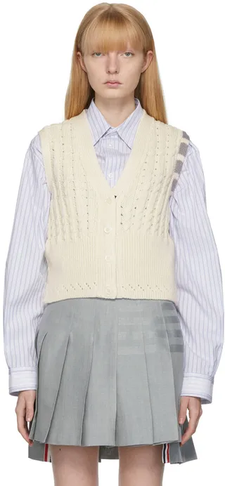 Thom Browne Off-White Cable Knit 4-Bar Cardigan