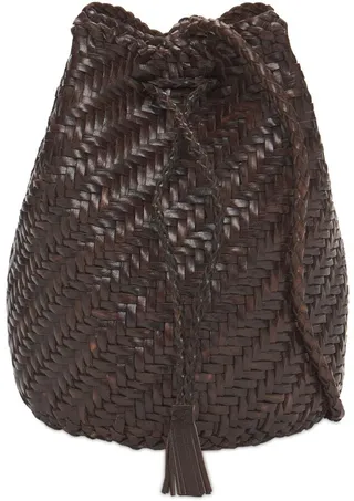 Pompom Doublej woven leather basket bag