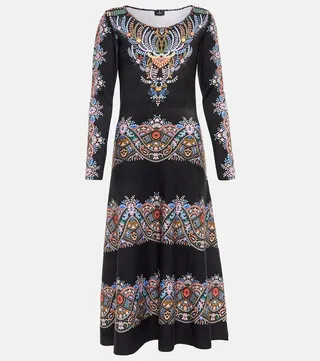 Printed wool midi dress