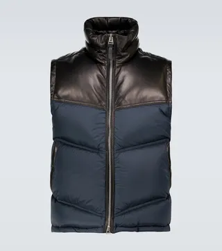 Nylon and leather down-filled gilet