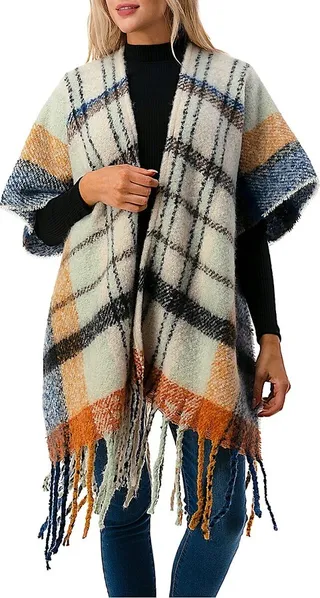 The Finley Plaid Fringe Cape