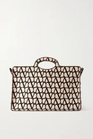 Valentino Garavani - Valentino Garavani La Troisième Toile Iconographe Flocked Canvas Tote - Brown