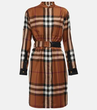 Checked wool shirt dress