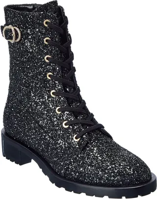 Stuart Weitzman Crystal Buckle Lace-Up Bootie