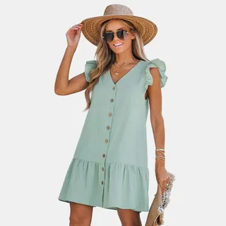 Women's Ruffled Button-Front Mini Dress - Cupshe-M-Green