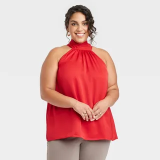 Women's Plus Size Satin Halter Top - A New Day™ Red 4X