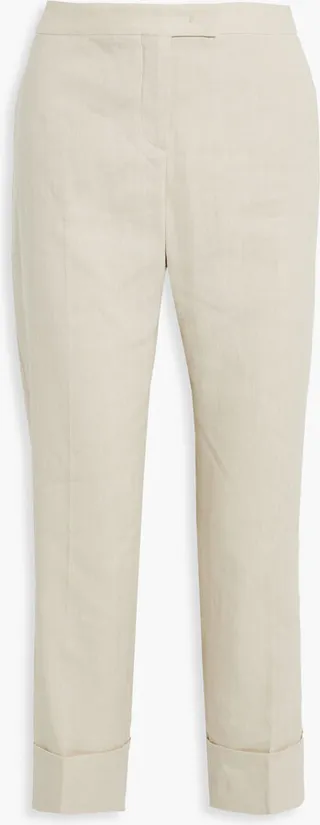 Cropped linen-blend straight-leg pants