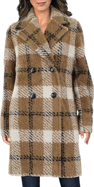 Womens Wool Blend Sherpa Pea Coat