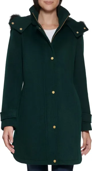 Wool Blend Jacket with Faux Fur Trim