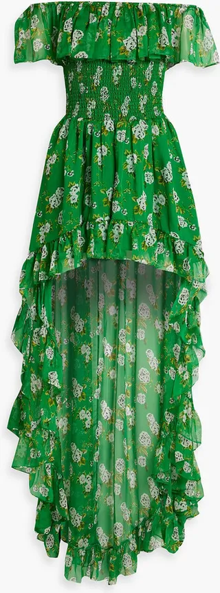 Ambrosia off-the-shoulder floral-print silk-chiffon dress