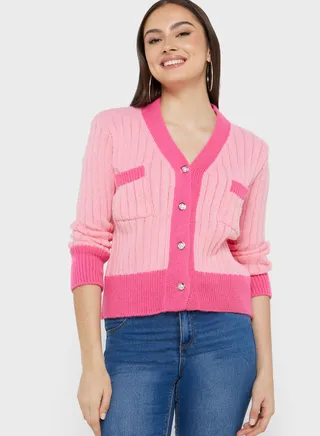 Contrast Trim Detail Cardigan