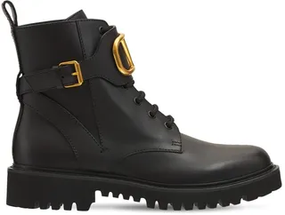 35mm Logo Leather Combat Boots
