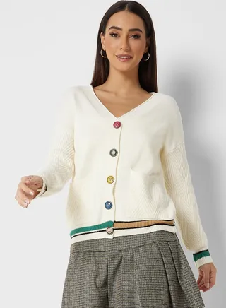 Color Buttoned Cardigan