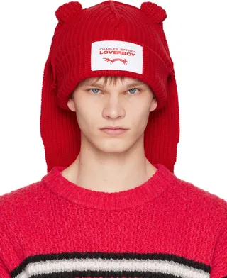 Charles Jeffrey Loverboy Red Chunky Rabbit Beanie